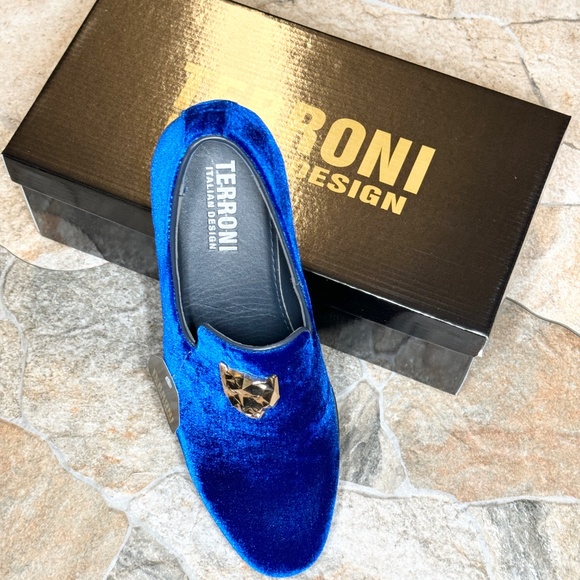 Terroni Royal Blue Men\'s Slip-On Dress Shoe-Fashionable-Italian Design